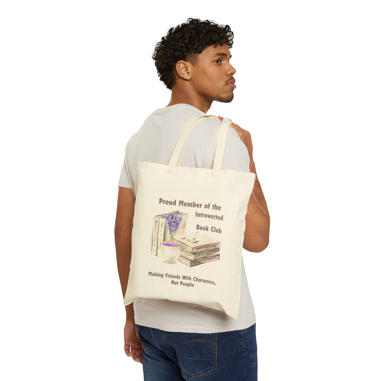 Introverted Book Club Cotton Canvas Tote Bag, Literary Gift, Book Lover Bag, Eco-Friendly Shopping Tote, Reading Enthusiast Accessories