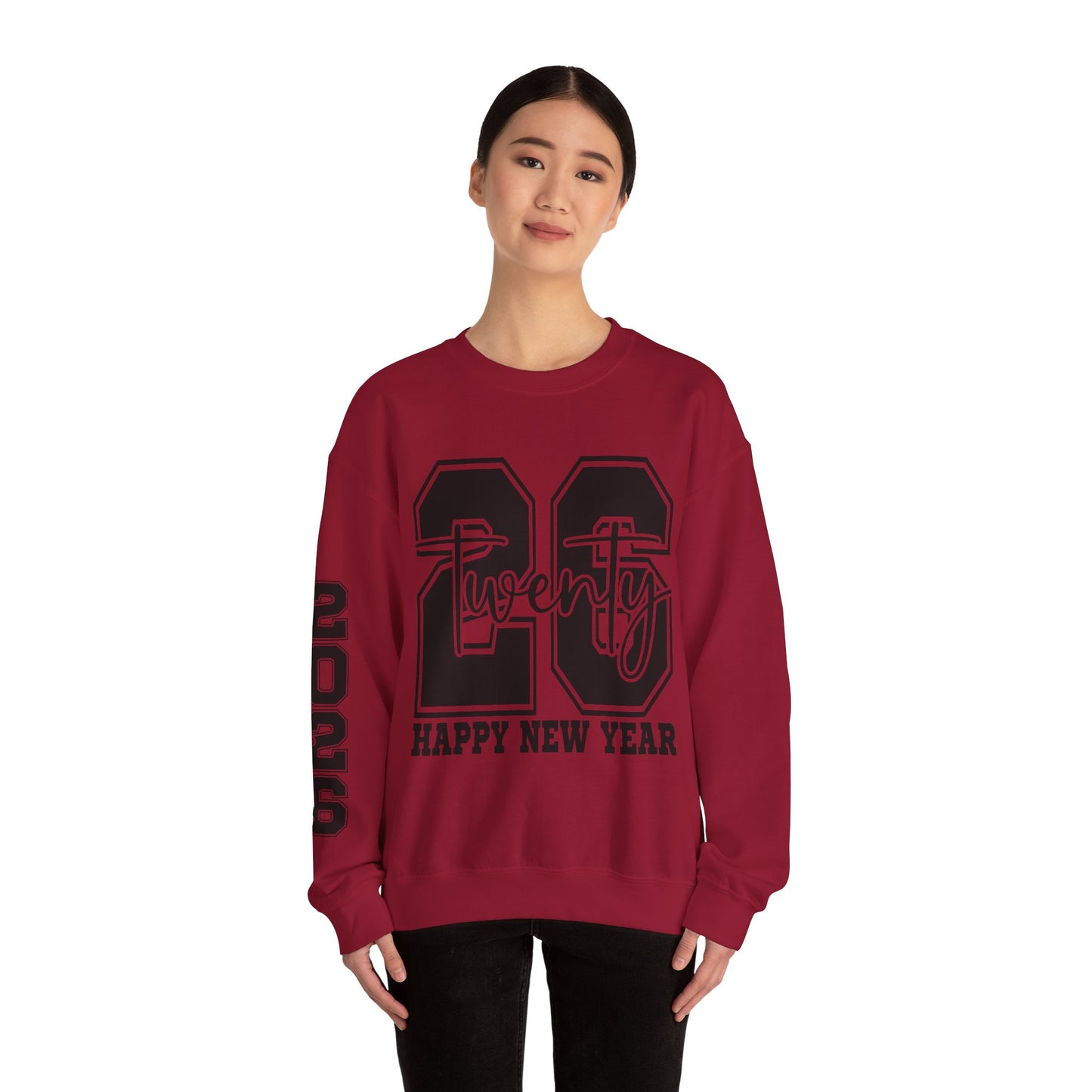 2026 Happy New Year Crewneck Sweatshirt — "Twenty twenty-six" Graphic Pullover