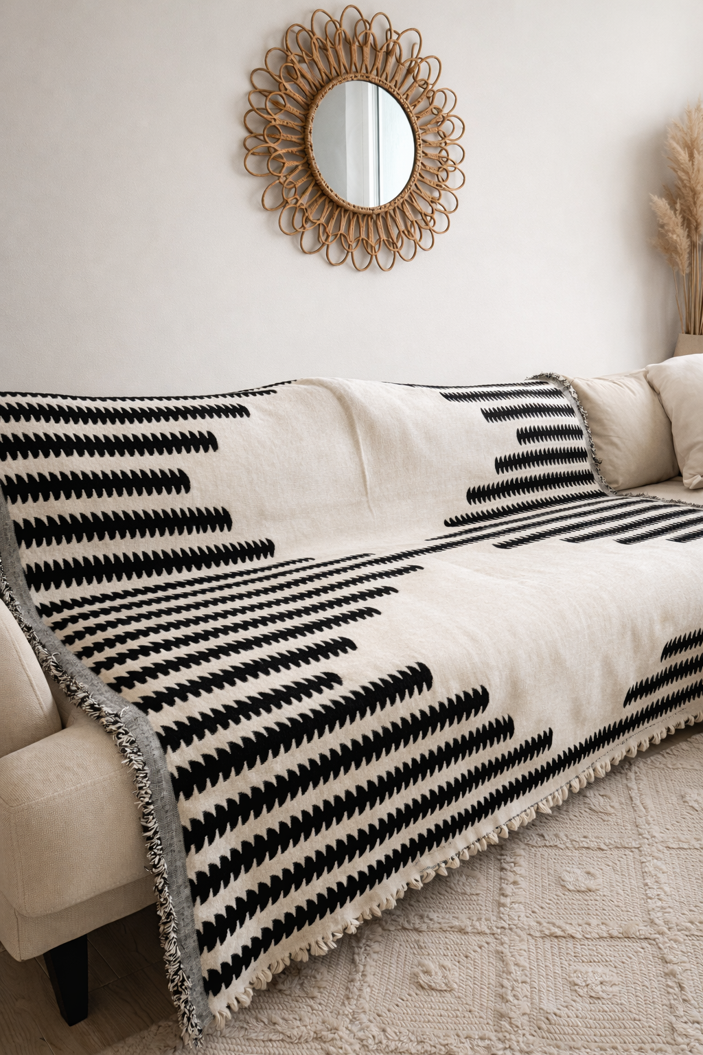 Amira Throw Blanket – Soft Neutral Cozy Throw for Bed or Sofa