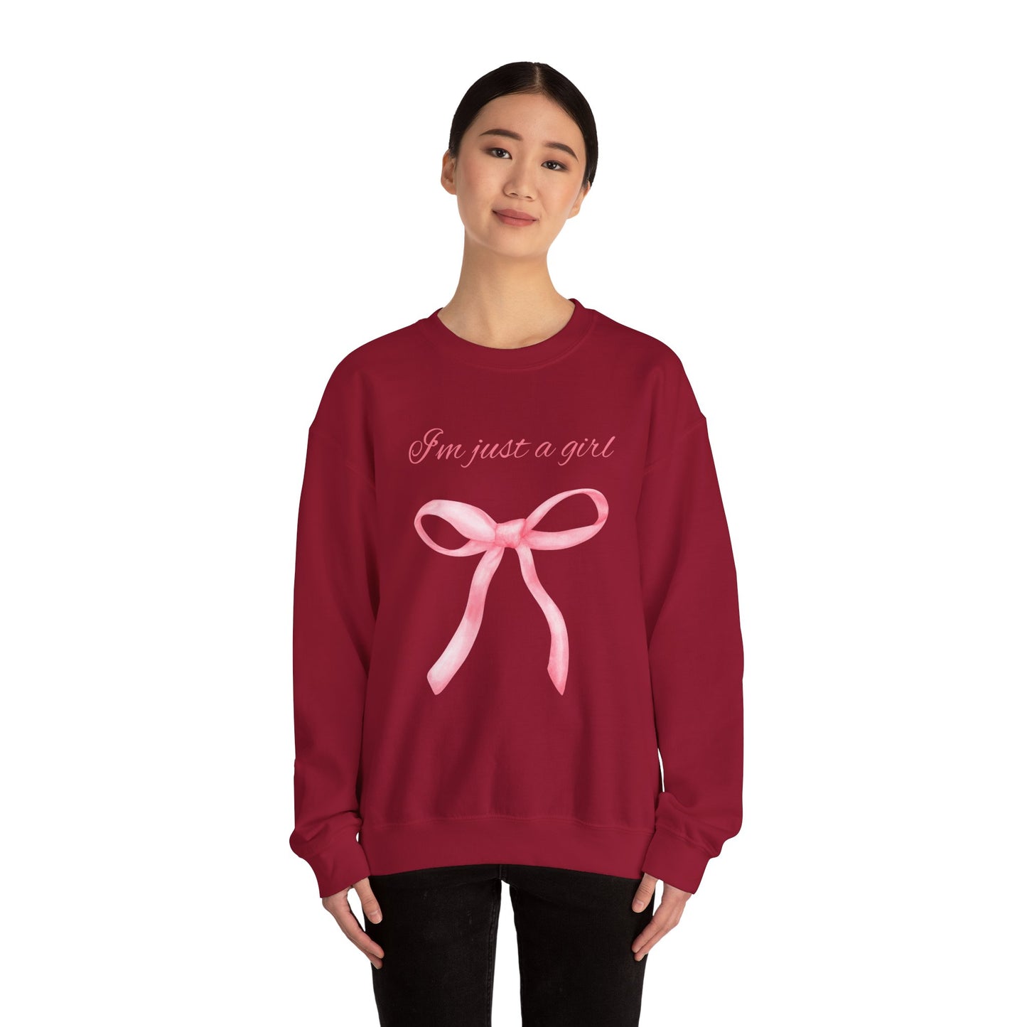 I'm Just a Girl, Pink Bow Sweatshirt, Cozy Sweatshirt, Perfect Gift for Pink Bow Lovers, Crewneck