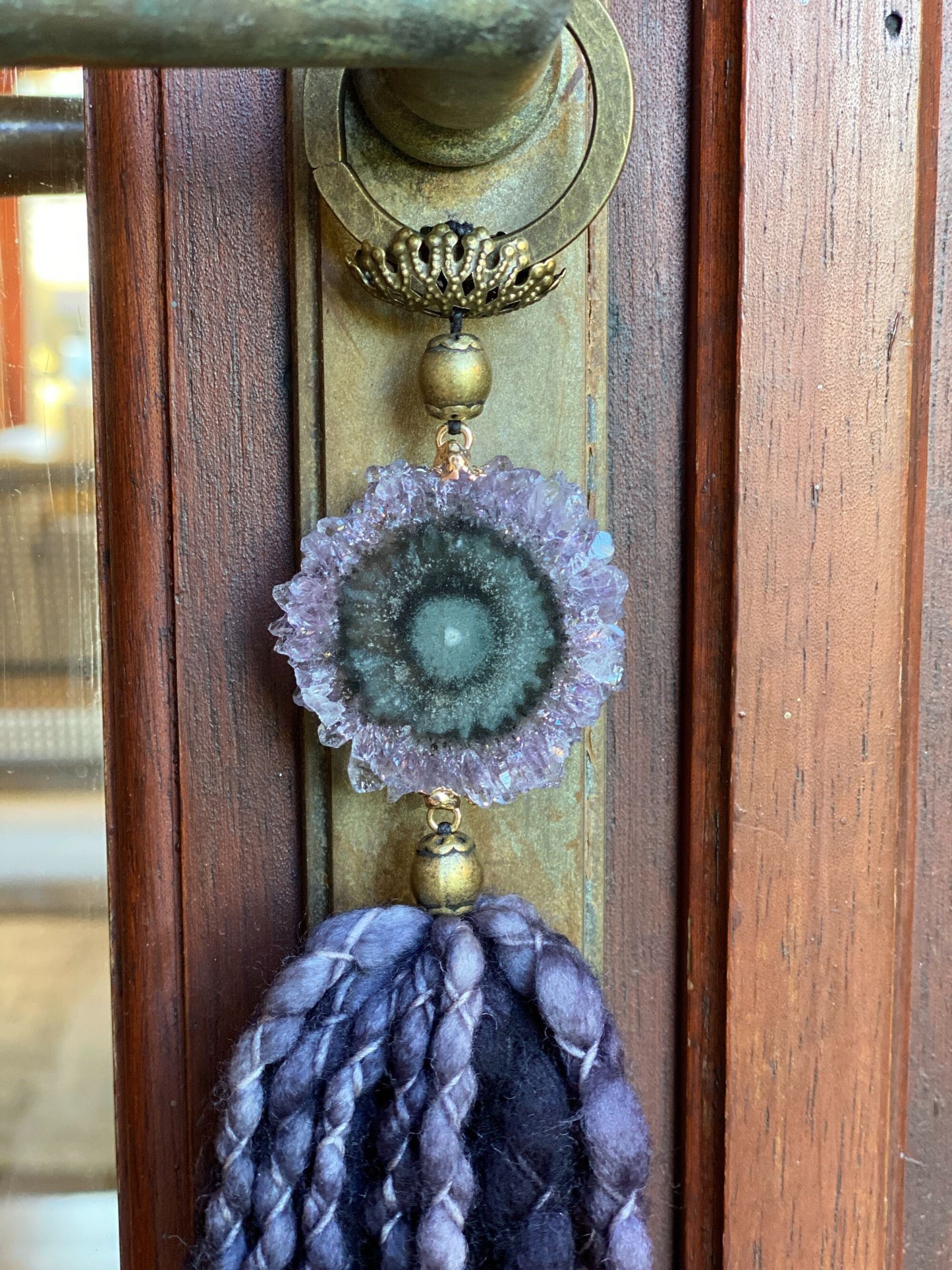 Stalactite and Merino Wool Garland, Door knob tassel, Wall Hanging, multiple uses crystal gift