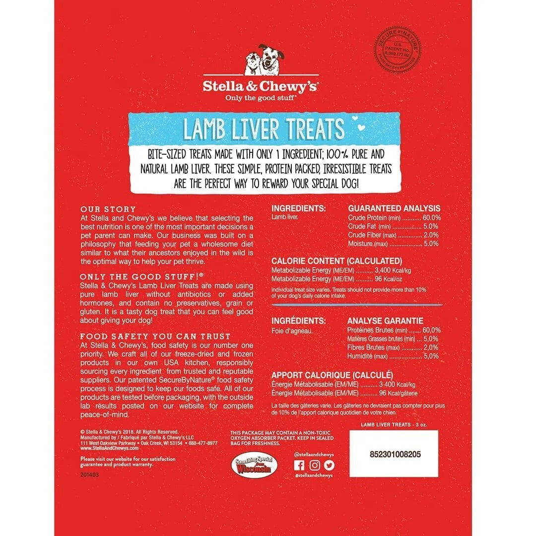 Stella & Chewy’s Freeze Dried Lamb Liver Dog Treat (3oz)