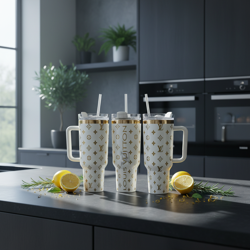 40oz Creme & Gold Laser Engraved Stainless Steel Tumbler