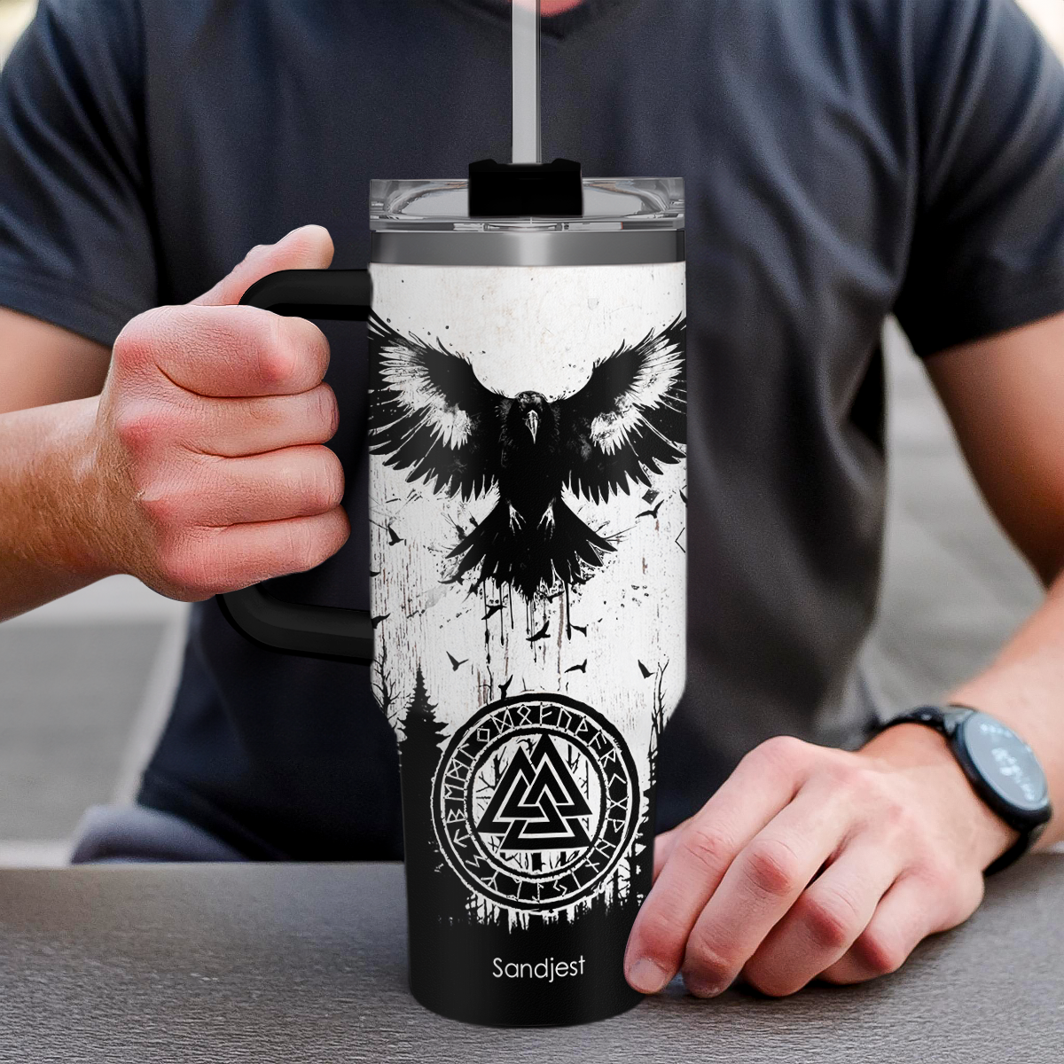 Black Viking Quencher Tumbler with Handle 40oz
