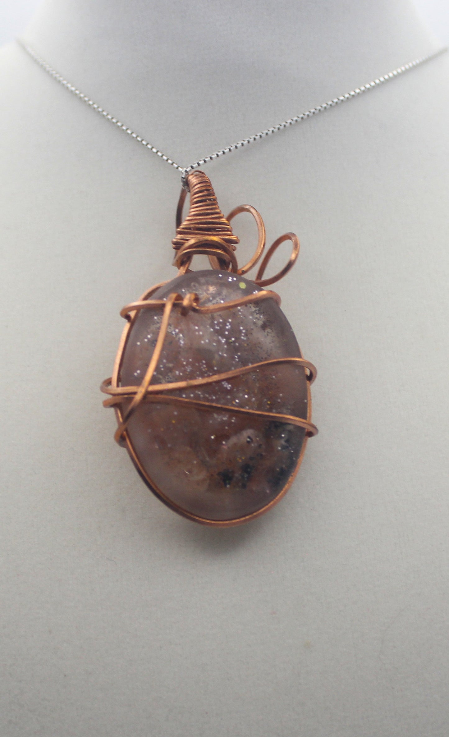 Raw Copper Resin Sunstone Pendant Necklace