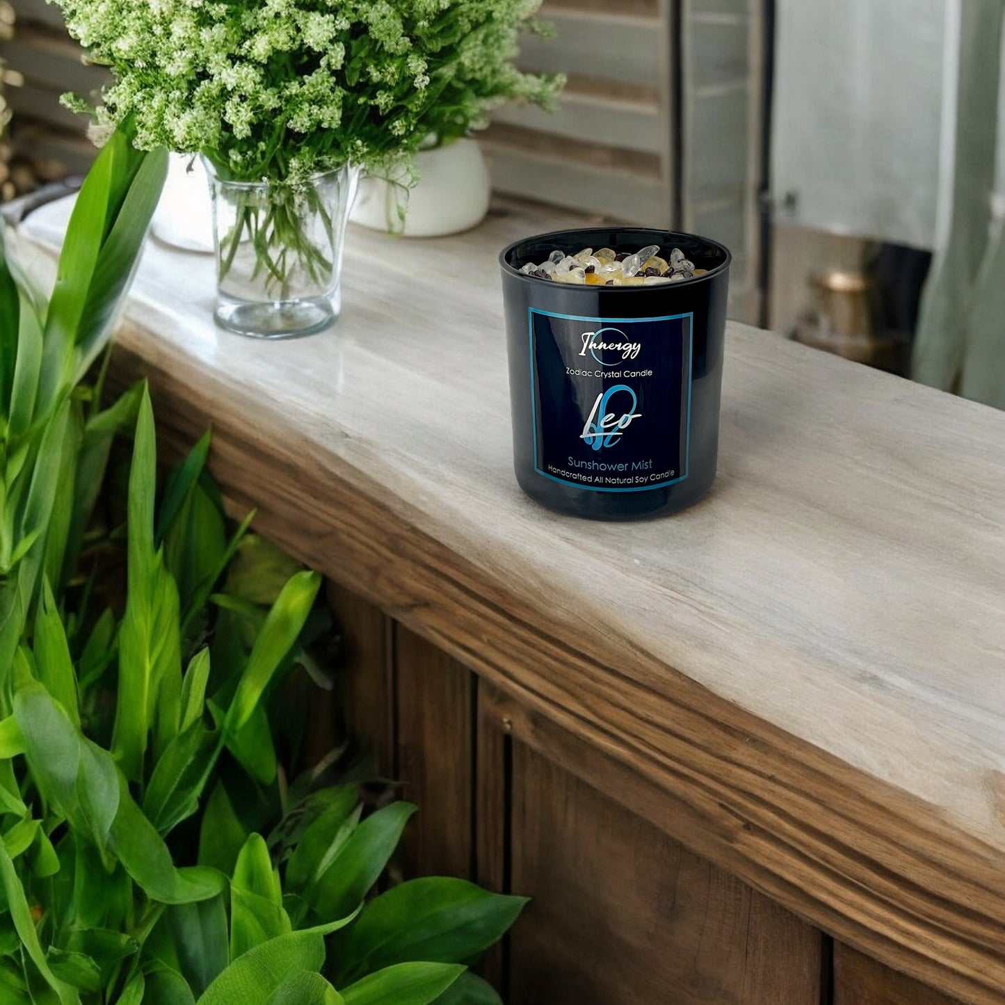 Leo Zodiac Crystal Candle, 10oz