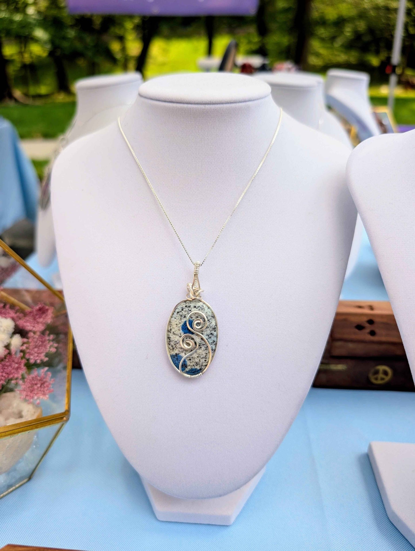 Silver Argentium K2 "Blueberry" Jasper Pendant Necklace – Blue Granite Stone, Crown & Third Eye Clarity