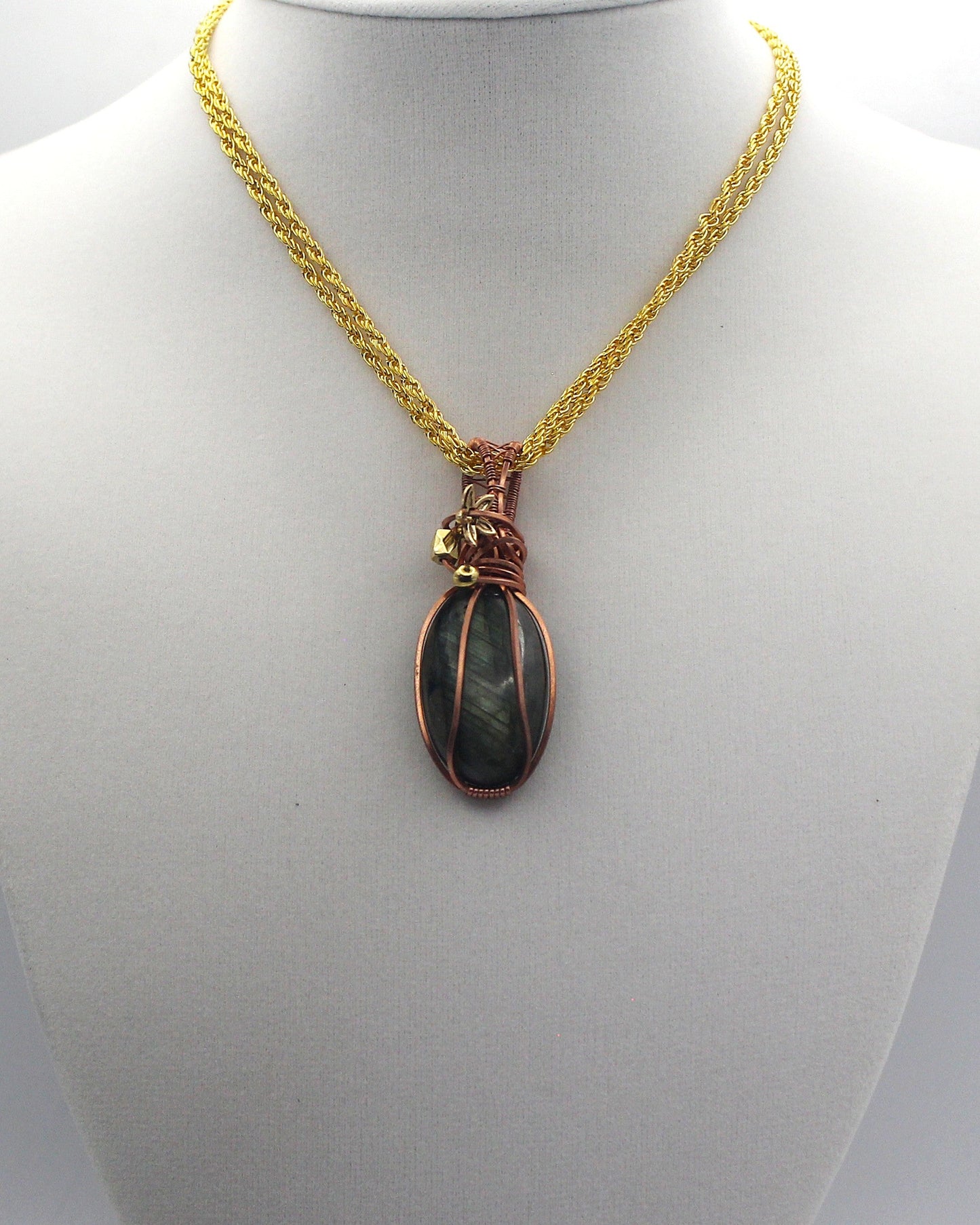 Raw Copper Labradorite Beaded Pendant Necklace