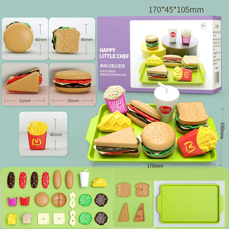 Children Hamburger Pretend Play Kitchen Toy Set – Sandwich & Fries