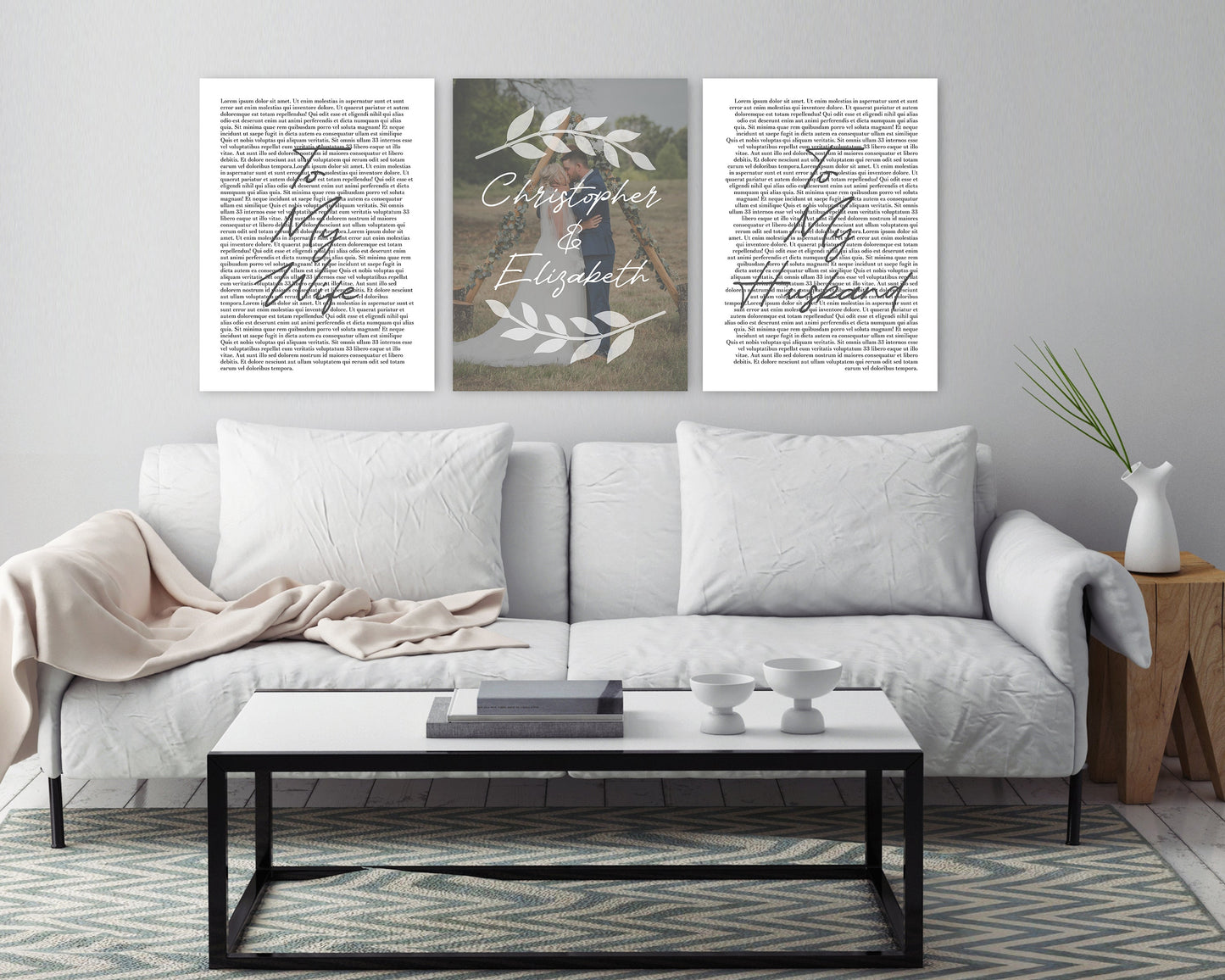 Personalized 3 Panel Wedding Vows Canvas with Names, Ivy and Photo