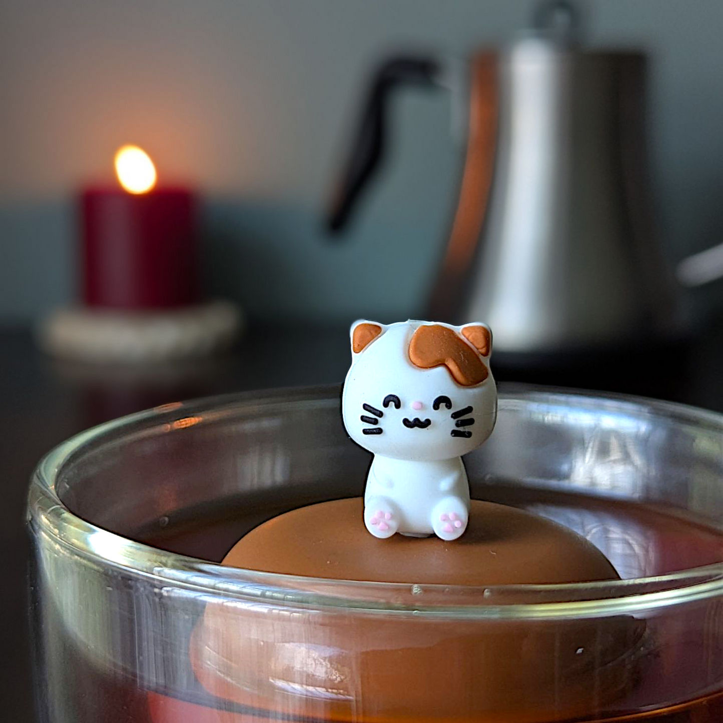 Floating White Brown Kitty Tea Infuser - Cute Animal Tea Infuser for Loose Leaf Tea