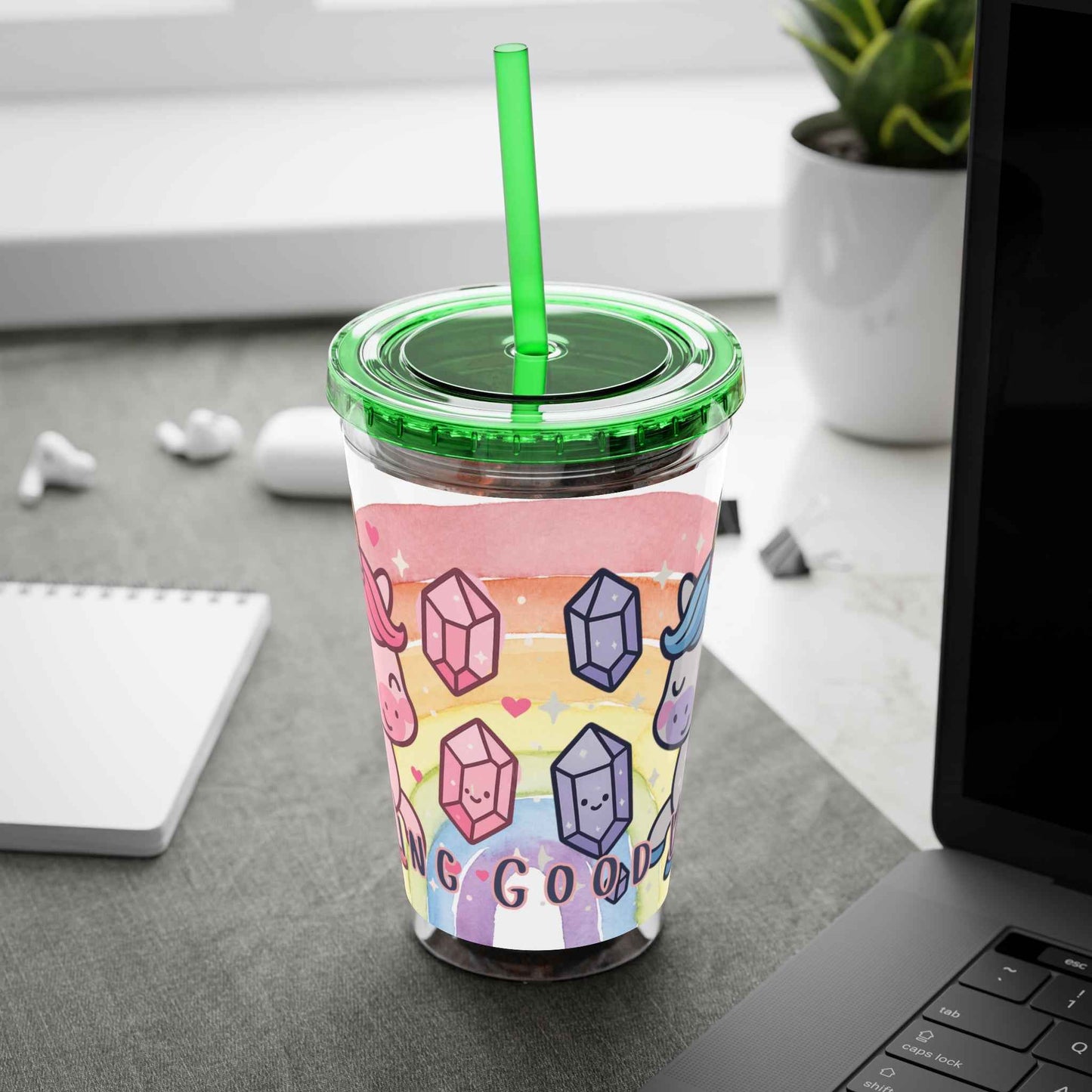 Tumbler Sunsplash Unicorn,  16oz Cup with Straw, Ideal for Kids, Rocking Good Vibes