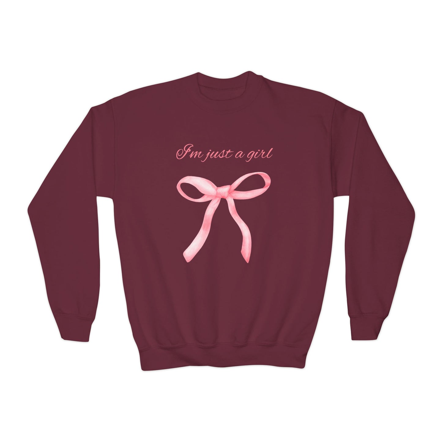 I'm Just a Girl, Pink Bow Sweatshirt, Youth Crewneck Sweatshirt, Kids Apparel
