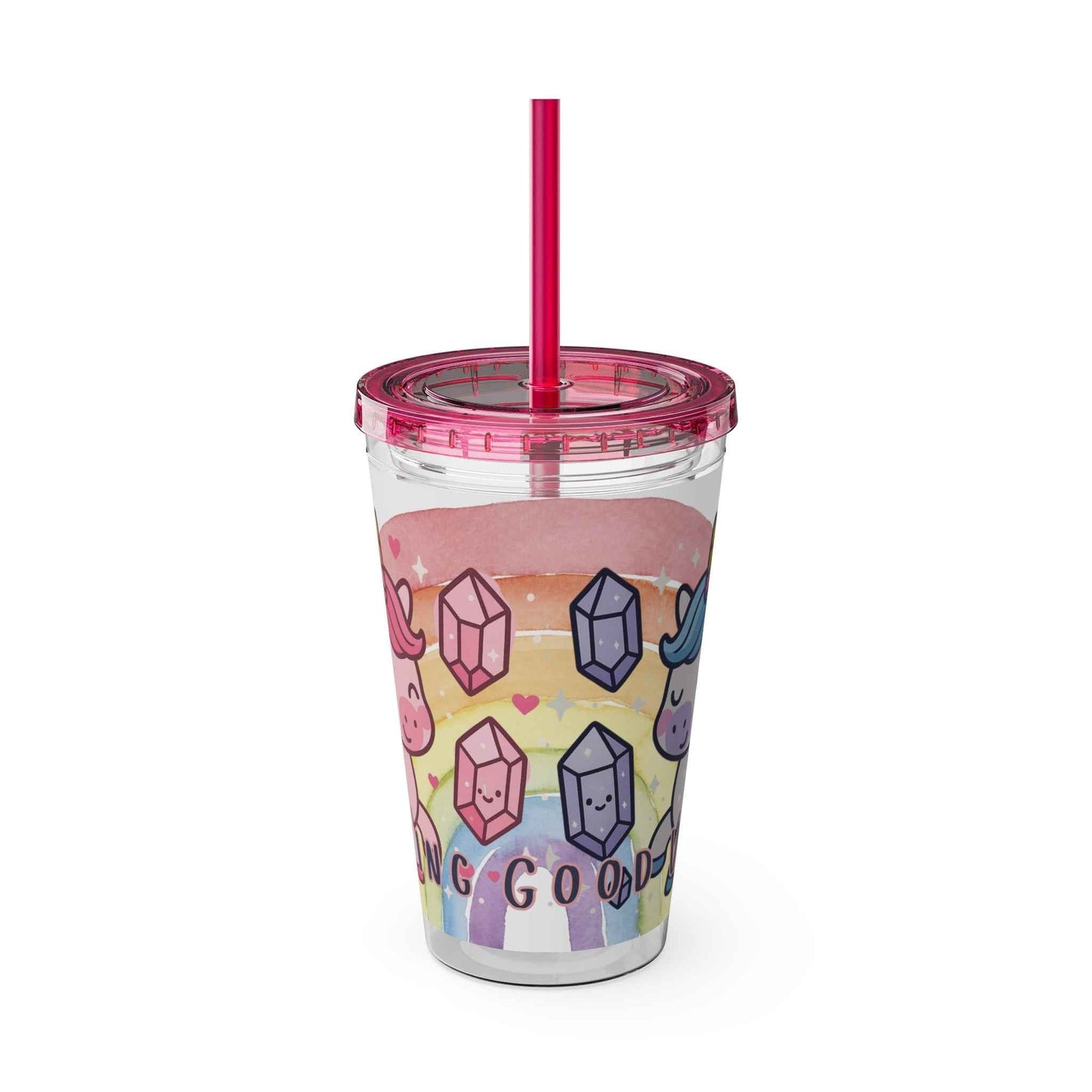 Tumbler Sunsplash Unicorn,  16oz Cup with Straw, Ideal for Kids, Rocking Good Vibes