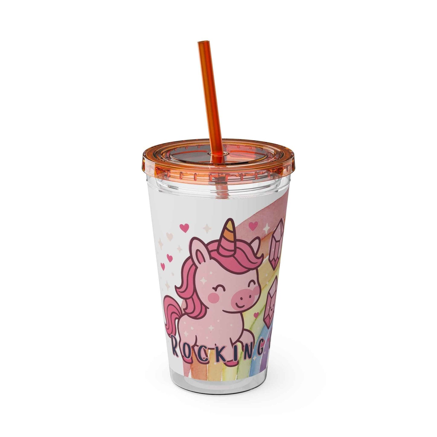 Tumbler Sunsplash Unicorn,  16oz Cup with Straw, Ideal for Kids, Rocking Good Vibes