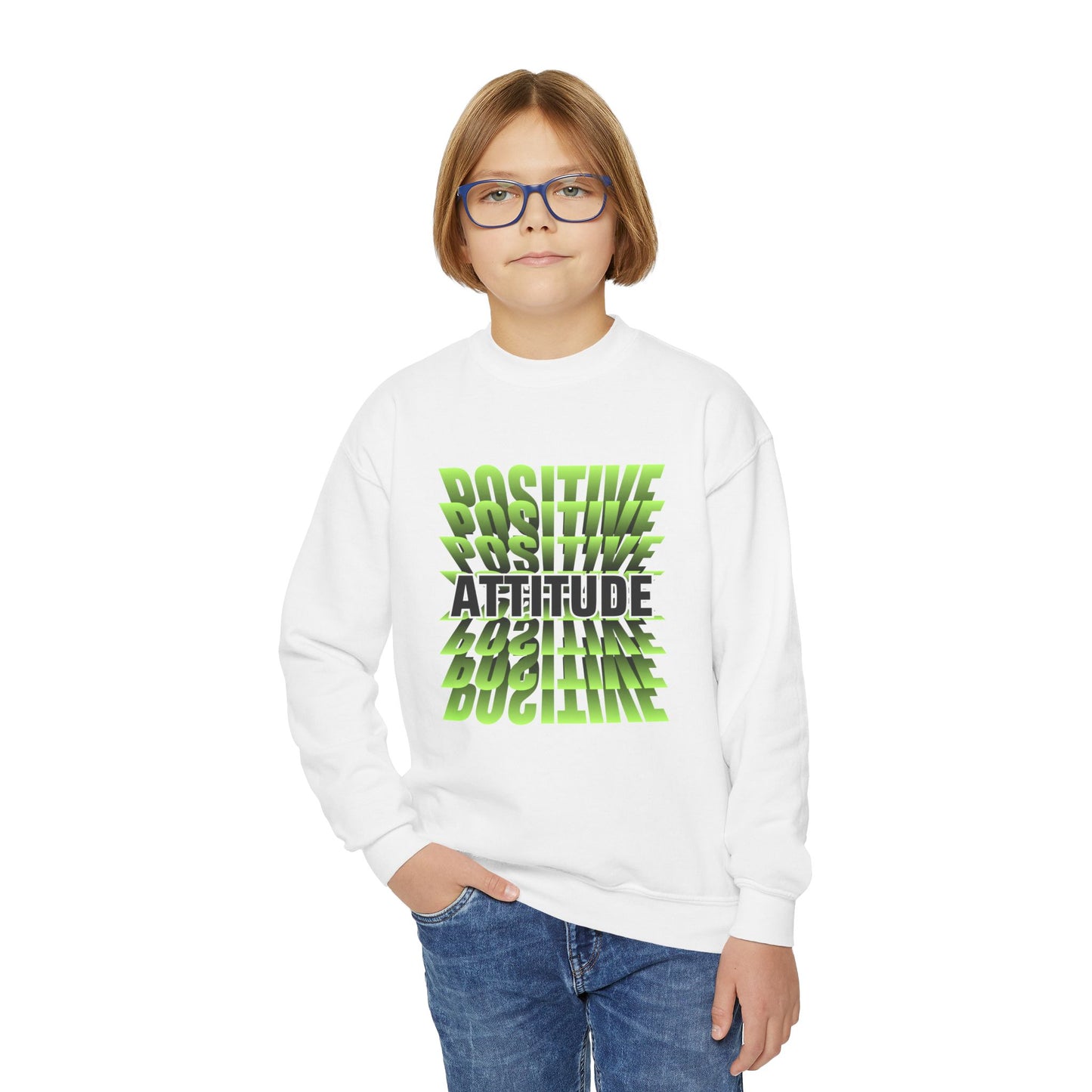 Positive Attitude Empowering Youth Crewneck Sweatshirt, Inspirational Apparel, Affirmation Gift, Motivational Sweatshirt, Positive Vibes Clothing