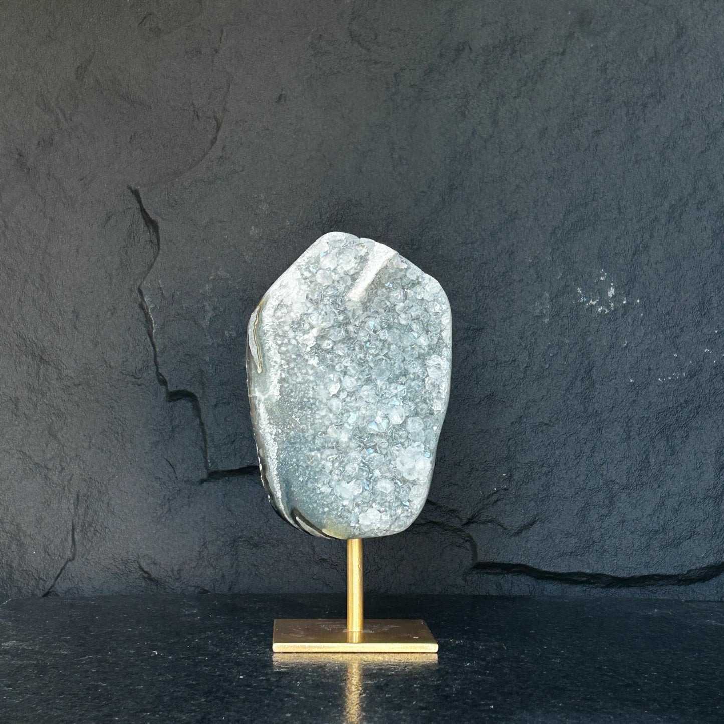 10 Inch White Quartz Geode Cave On Metallic Base