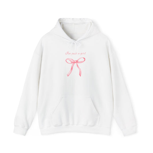 I'm Just a Girl, Pink Bow Sweatshirt Hooded Sweatshirt, Cozy Hoodie, Perfect Gift for Pink Bow Lovers