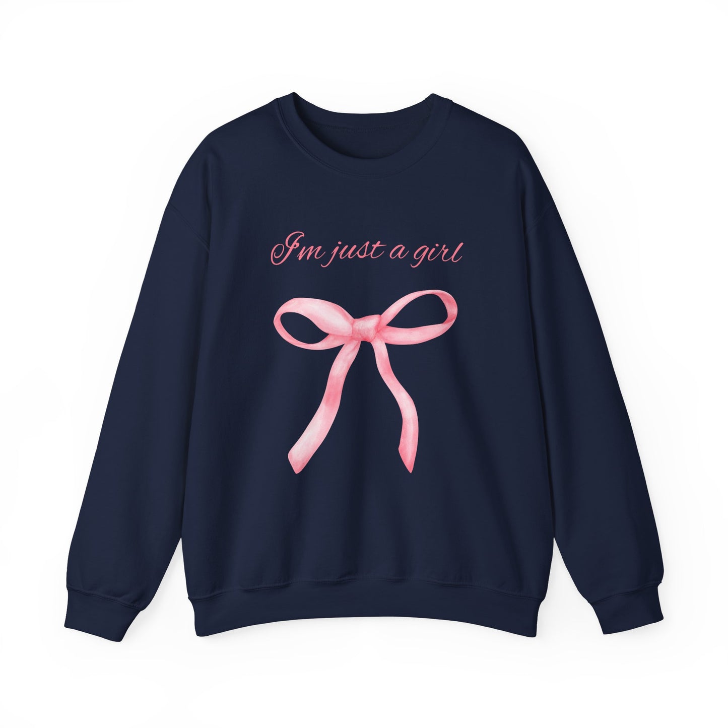 I'm Just a Girl, Pink Bow Sweatshirt, Cozy Sweatshirt, Perfect Gift for Pink Bow Lovers, Crewneck