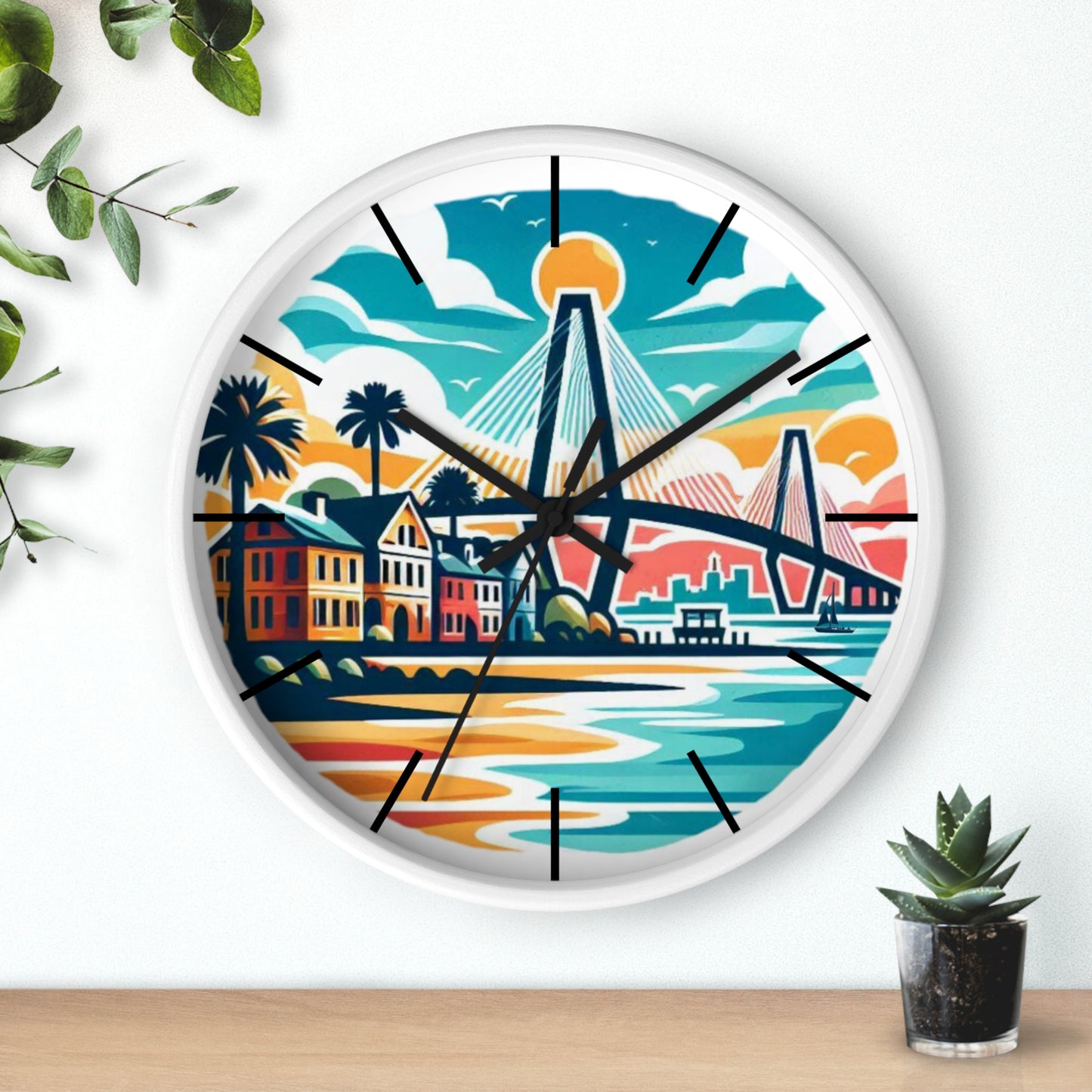 Charleston SC Wall Clock - Beach Vibes, Home Decor, Gift for Ocean Lovers, Tropical Artwork, Nautical Timepiece