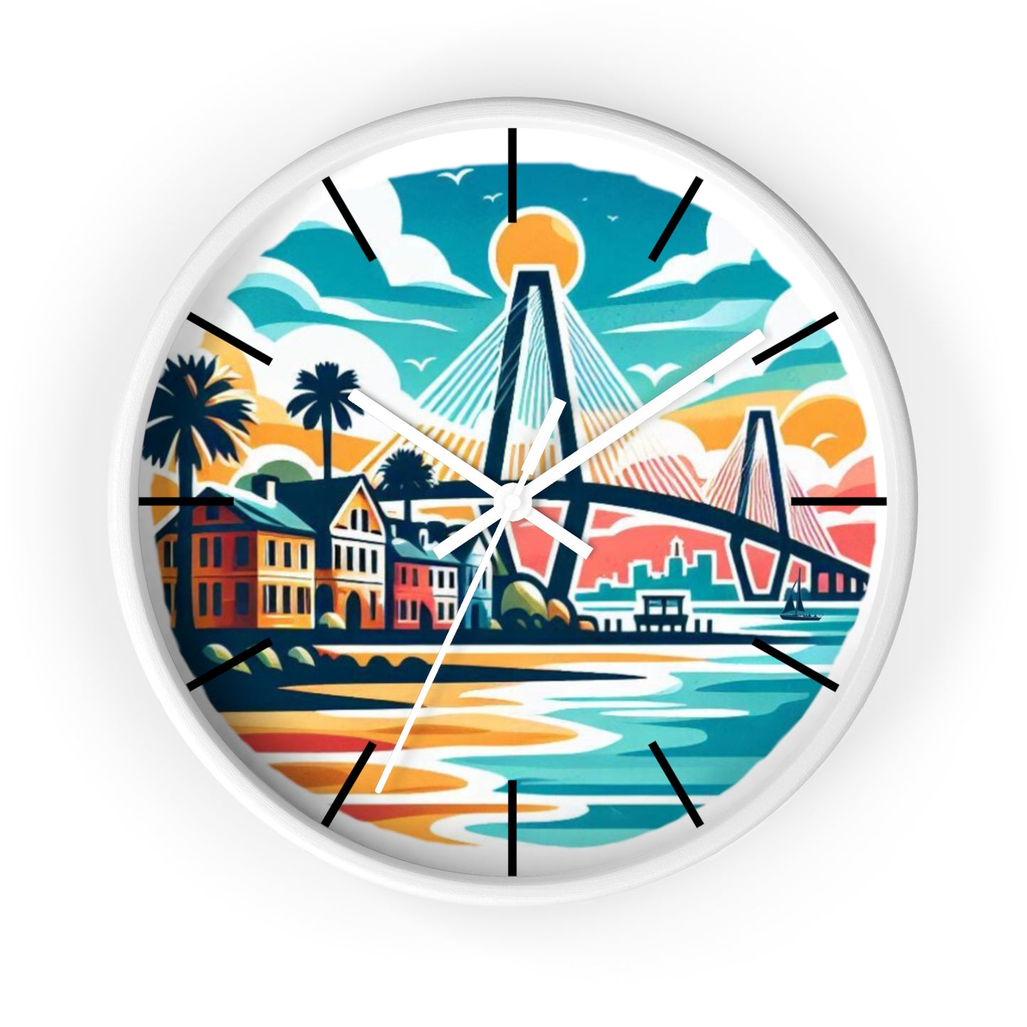 Charleston SC Wall Clock - Beach Vibes, Home Decor, Gift for Ocean Lovers, Tropical Artwork, Nautical Timepiece