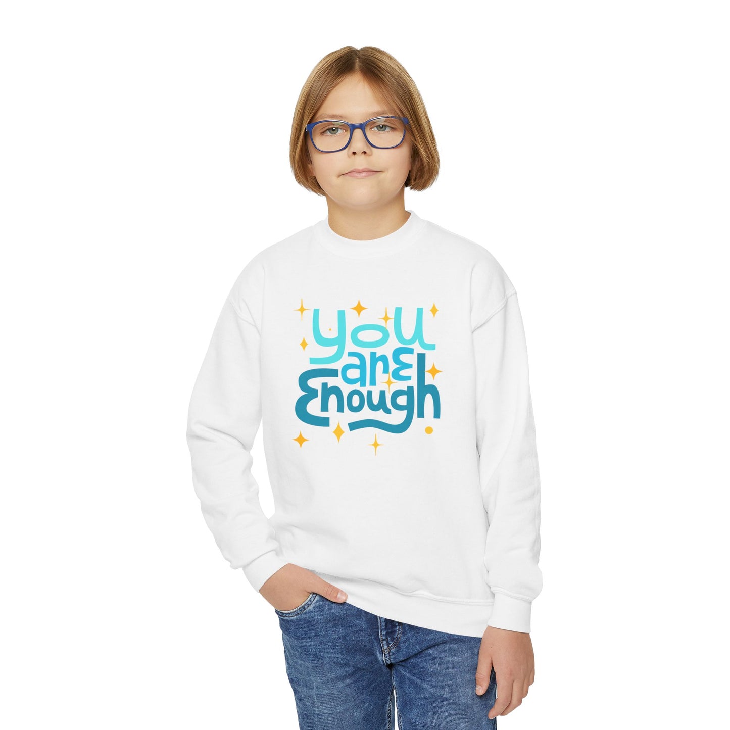 Colorful You Are Enough Empowering Youth Crewneck Sweatshirt, Inspirational Apparel, Affirmation Gift, Motivational Sweatshirt, Positive Vibes Clothing