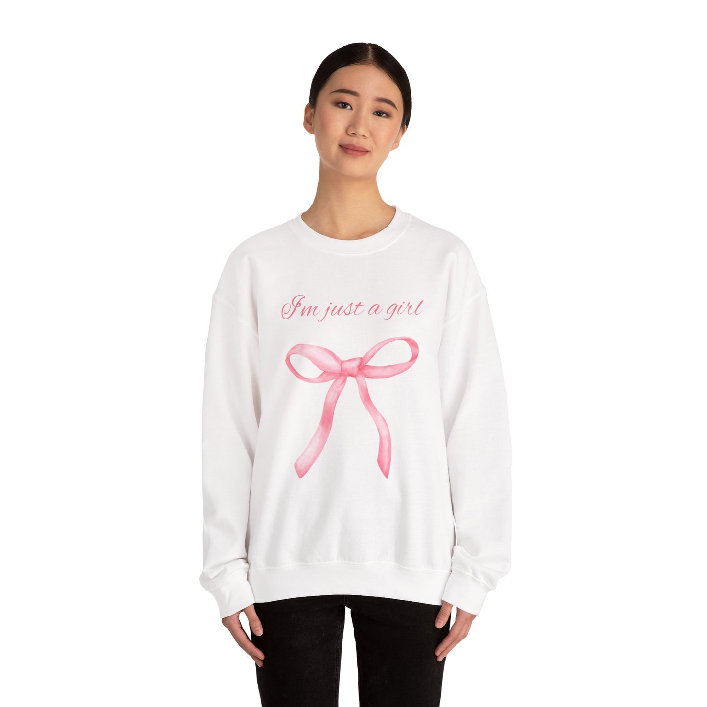 I'm Just a Girl, Pink Bow Sweatshirt, Cozy Sweatshirt, Perfect Gift for Pink Bow Lovers, Crewneck