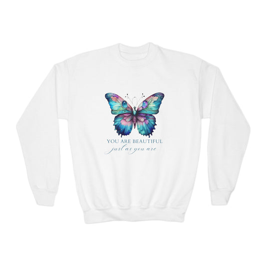 You Are  Beautiful Empowering Youth Crewneck Sweatshirt, Inspirational Apparel, Affirmation Gift, Motivational Sweatshirt, Positive Vibes Clothing