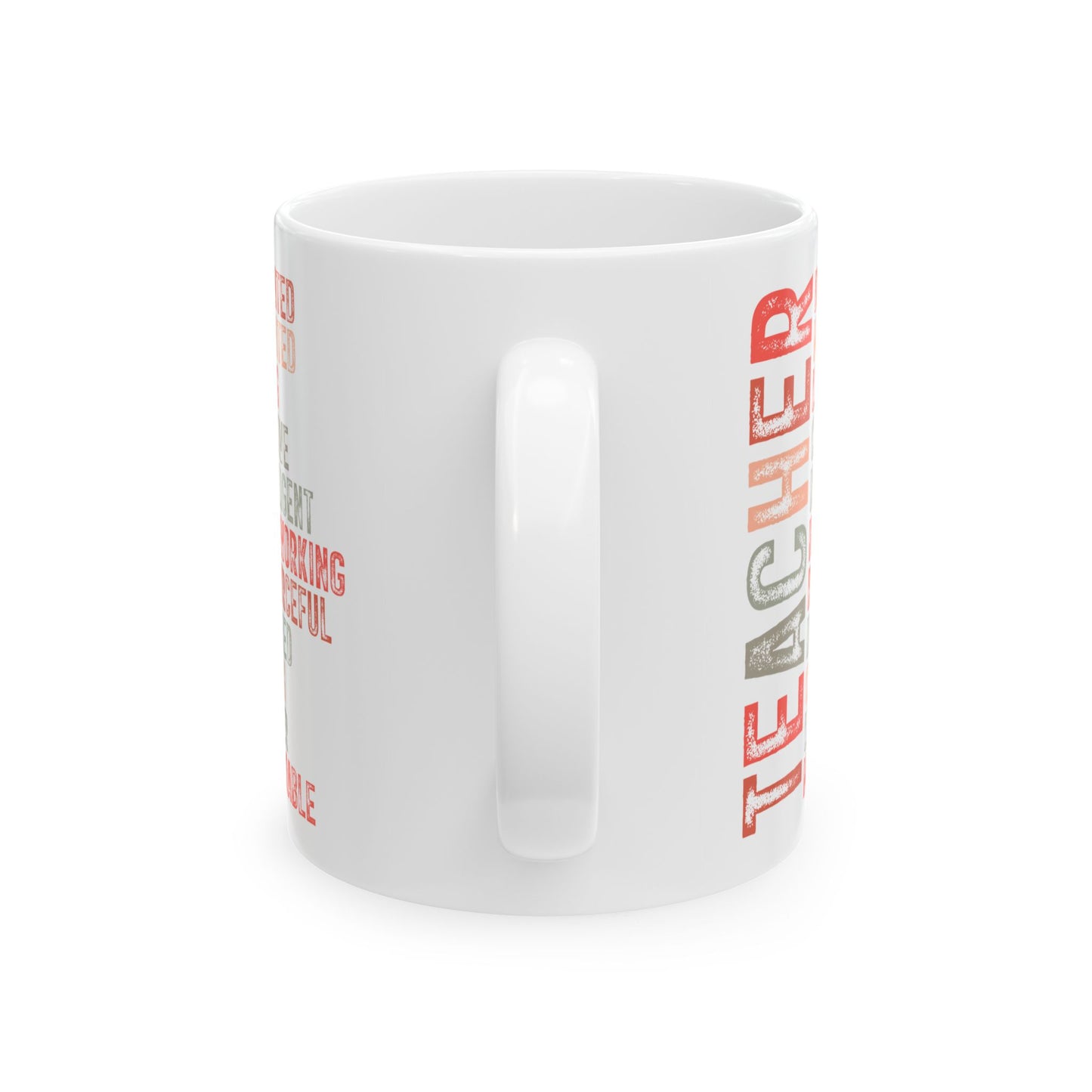 Red Teacher Ceramic Mug — "Teacher" Vertical Design, Appreciation Gift for Educators (11oz, 15oz)
