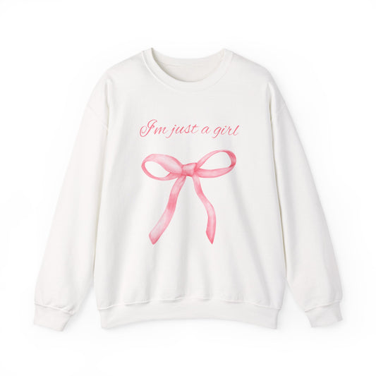 I'm Just a Girl, Pink Bow Sweatshirt, Cozy Sweatshirt, Perfect Gift for Pink Bow Lovers, Crewneck