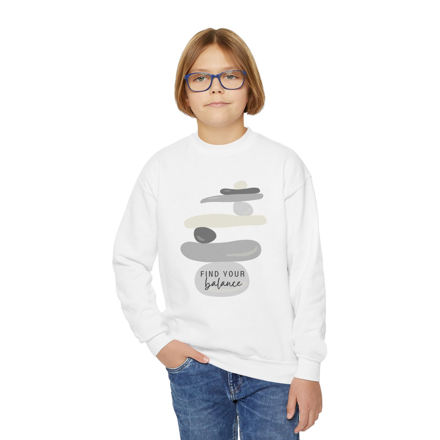 Find Your Balance Empowering Youth Crewneck Sweatshirt, Inspirational Apparel, Affirmation Gift, Motivational Sweatshirt, Positive Vibes Clothing