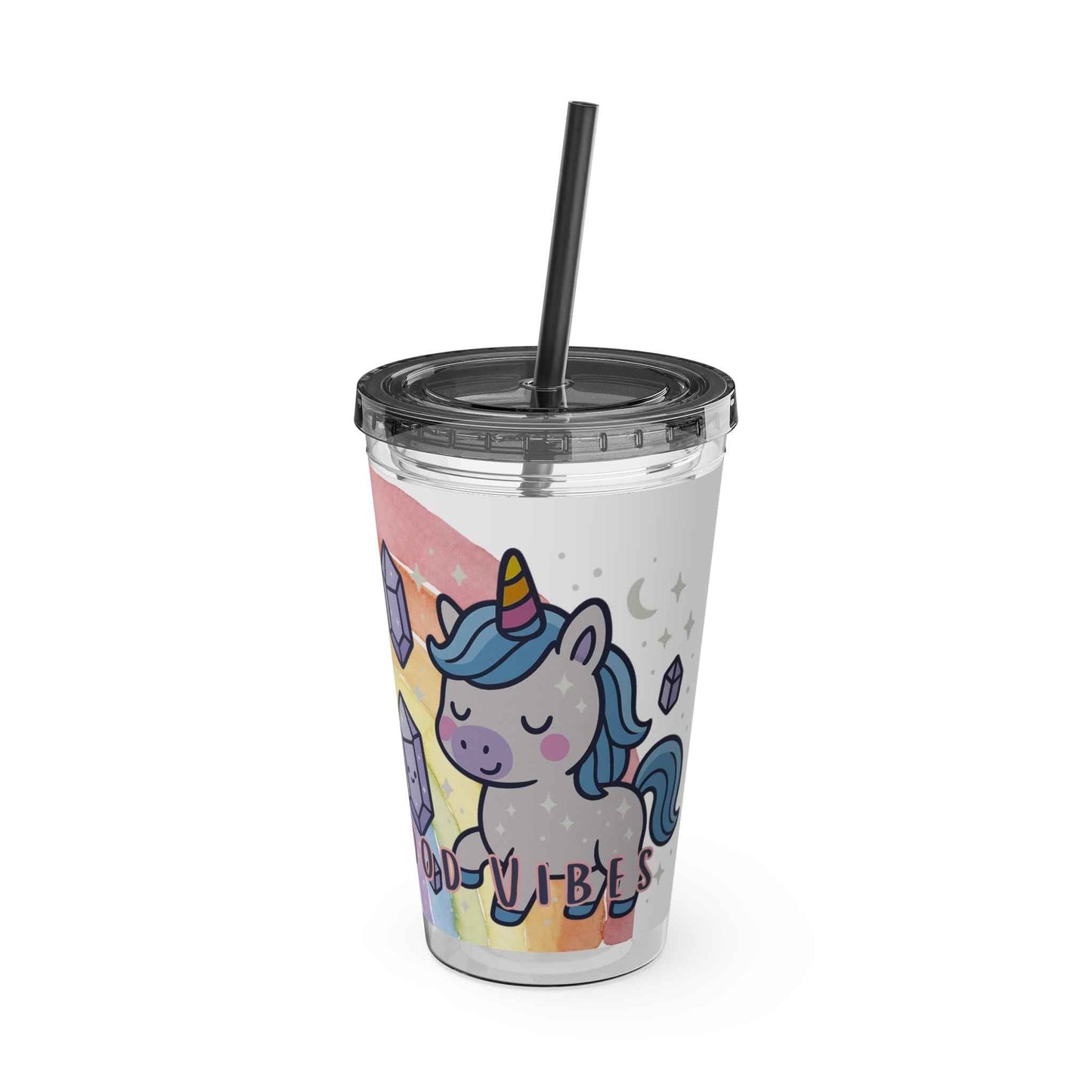 Tumbler Sunsplash Unicorn,  16oz Cup with Straw, Ideal for Kids, Rocking Good Vibes