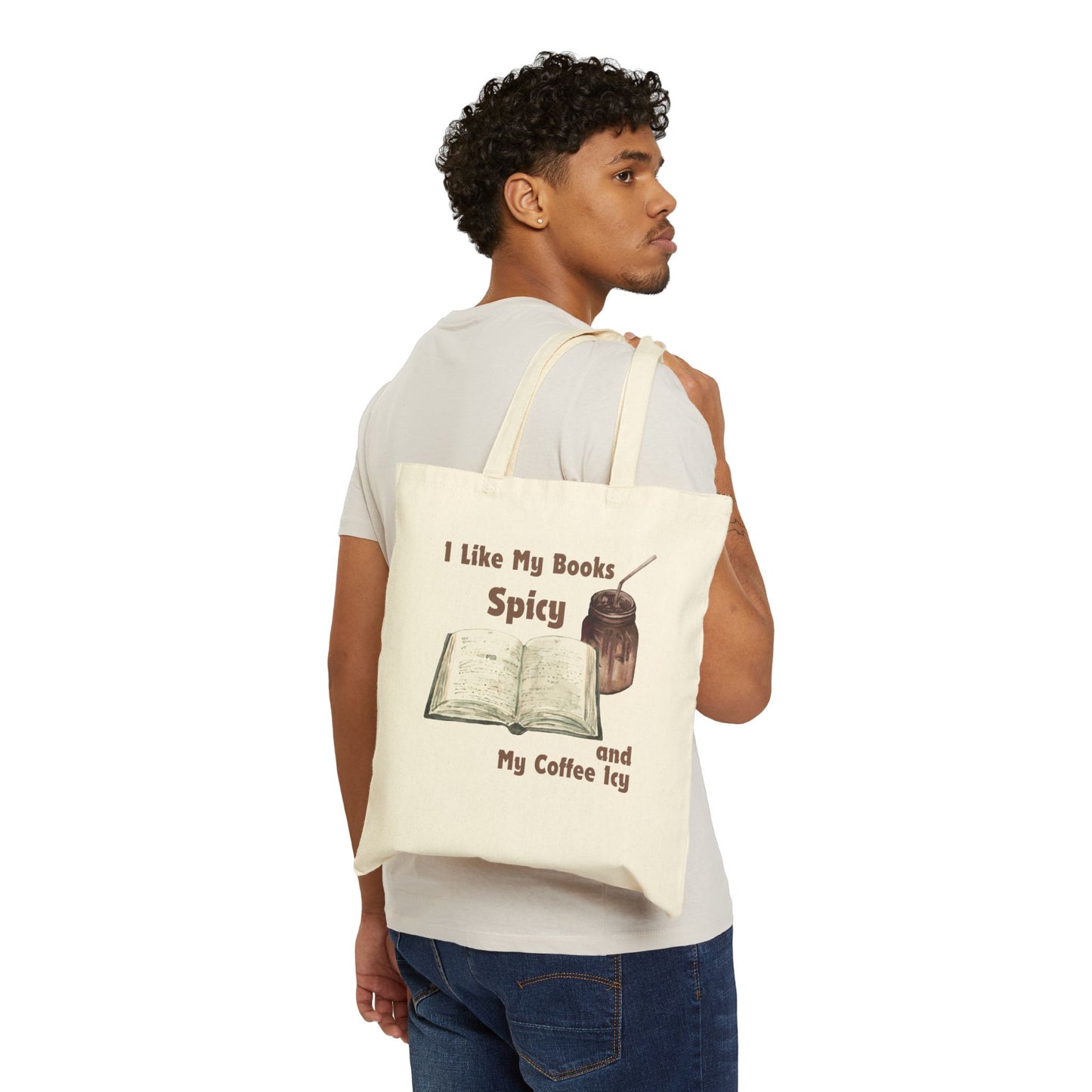 I Like My Books Spicy Cotton Canvas Tote Bag, Literary Gift, Book Lover Bag, Eco-Friendly Shopping Tote, Reading Enthusiast Accessories