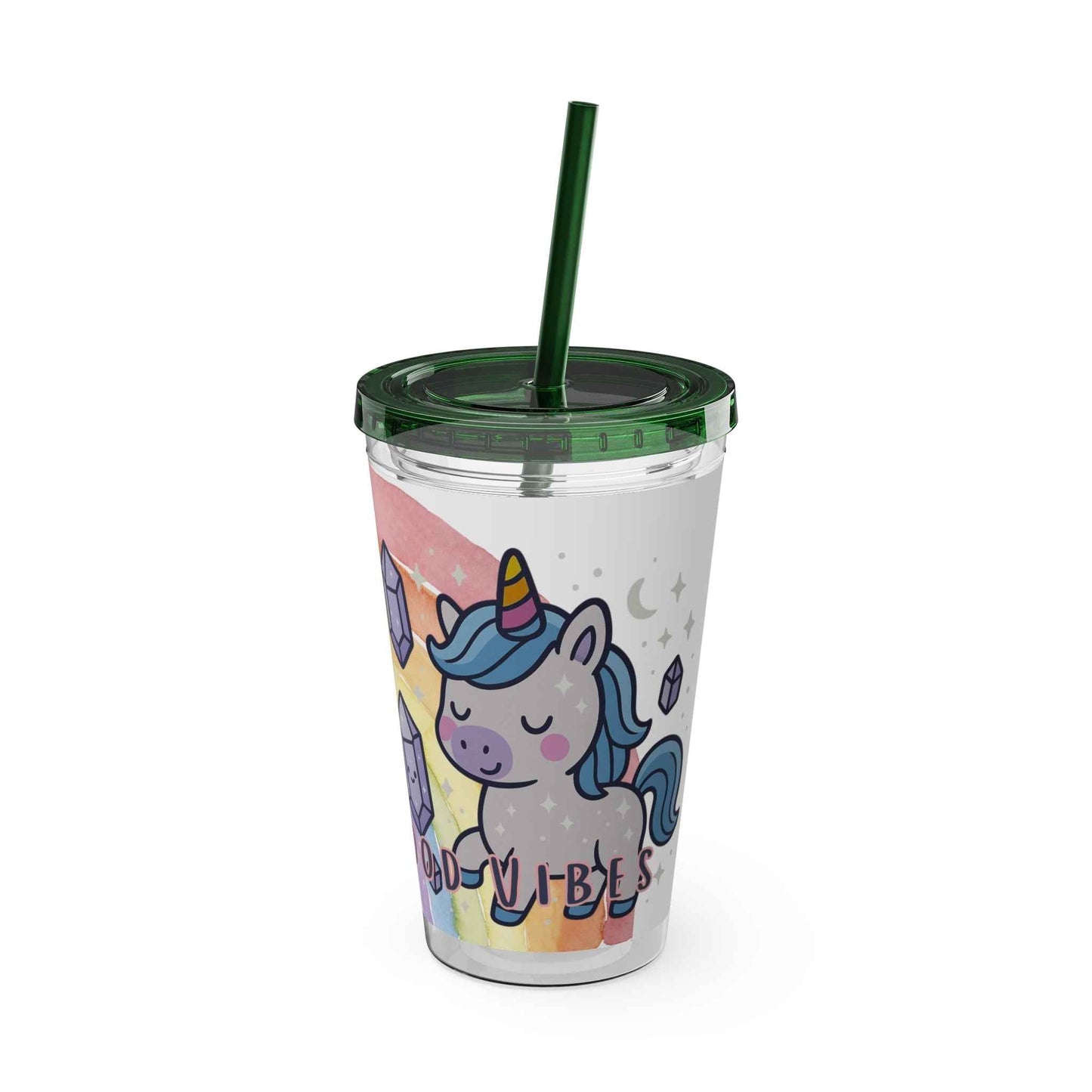 Tumbler Sunsplash Unicorn,  16oz Cup with Straw, Ideal for Kids, Rocking Good Vibes