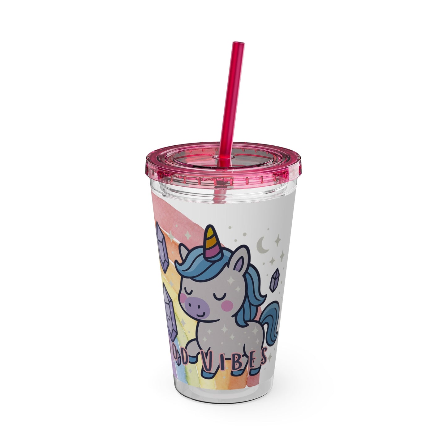 Tumbler Sunsplash Unicorn,  16oz Cup with Straw, Ideal for Kids, Rocking Good Vibes