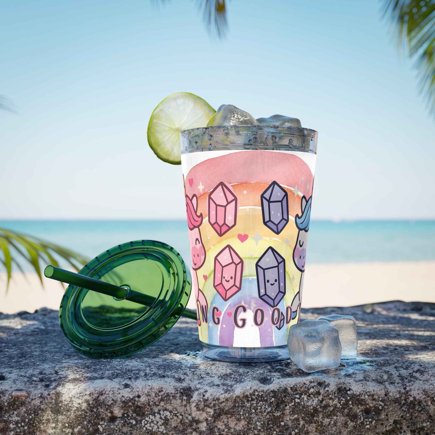 Tumbler Sunsplash Unicorn,  16oz Cup with Straw, Ideal for Kids, Rocking Good Vibes