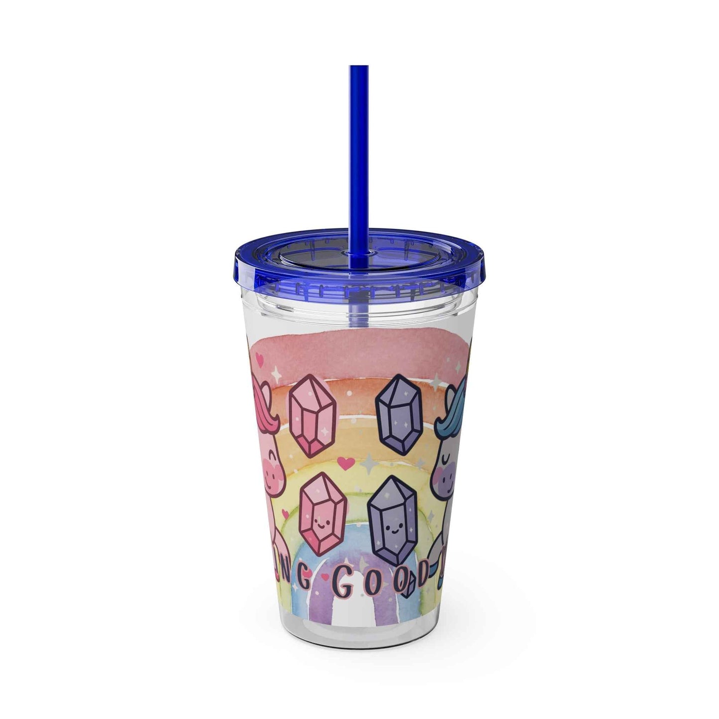 Tumbler Sunsplash Unicorn,  16oz Cup with Straw, Ideal for Kids, Rocking Good Vibes