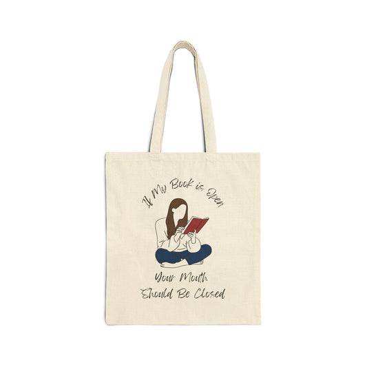 If My Book is Open... Cotton Canvas Tote Bag, Literary Gift, Book Lover Bag, Eco-Friendly Shopping Tote, Reading Enthusiast Accessories