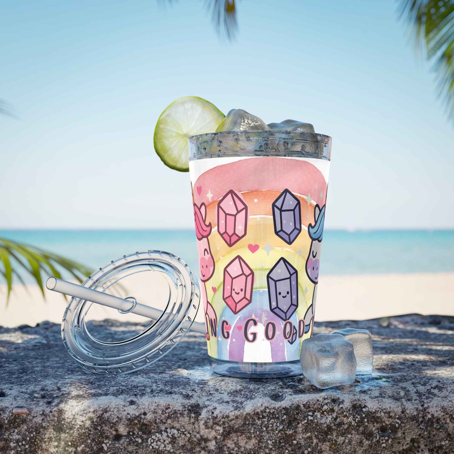 Tumbler Sunsplash Unicorn,  16oz Cup with Straw, Ideal for Kids, Rocking Good Vibes