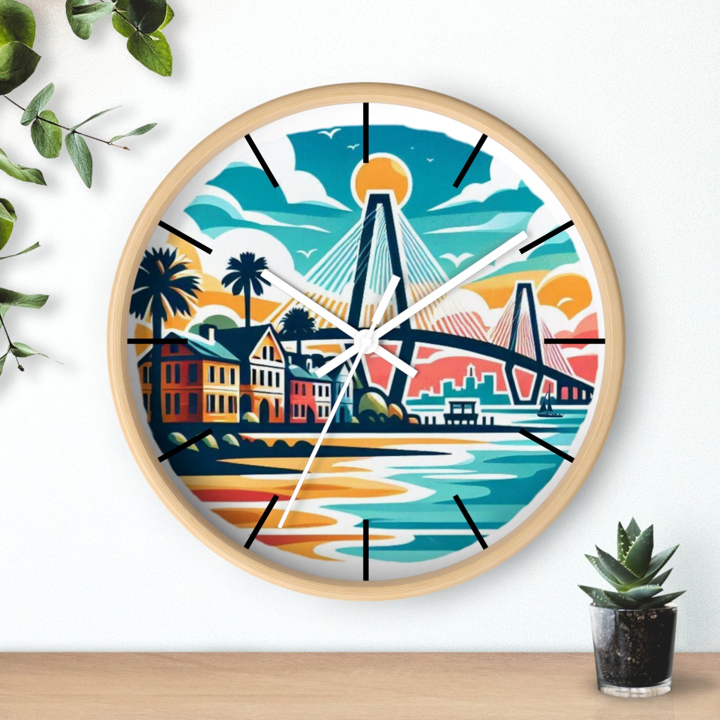 Charleston SC Wall Clock - Beach Vibes, Home Decor, Gift for Ocean Lovers, Tropical Artwork, Nautical Timepiece