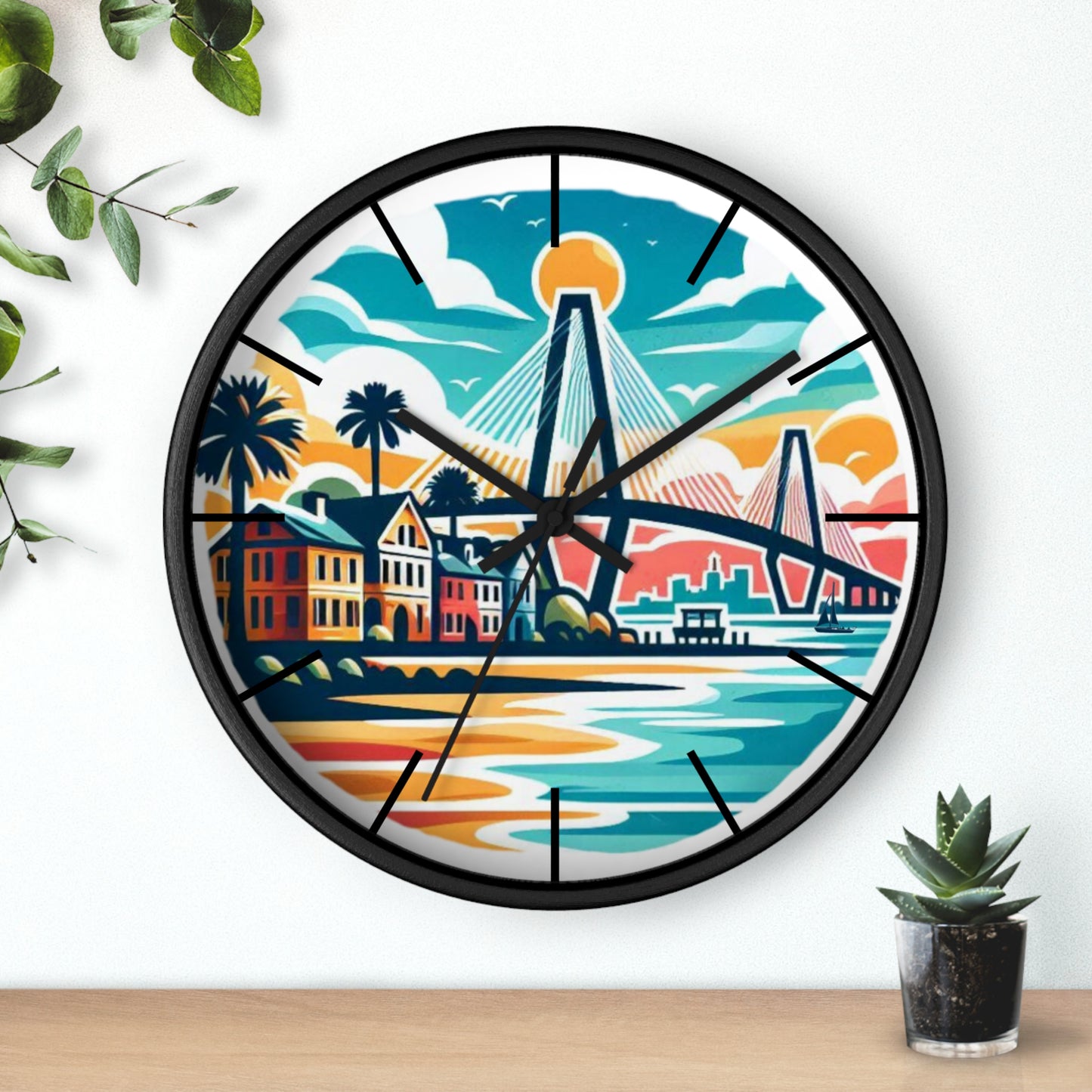 Charleston SC Wall Clock - Beach Vibes, Home Decor, Gift for Ocean Lovers, Tropical Artwork, Nautical Timepiece