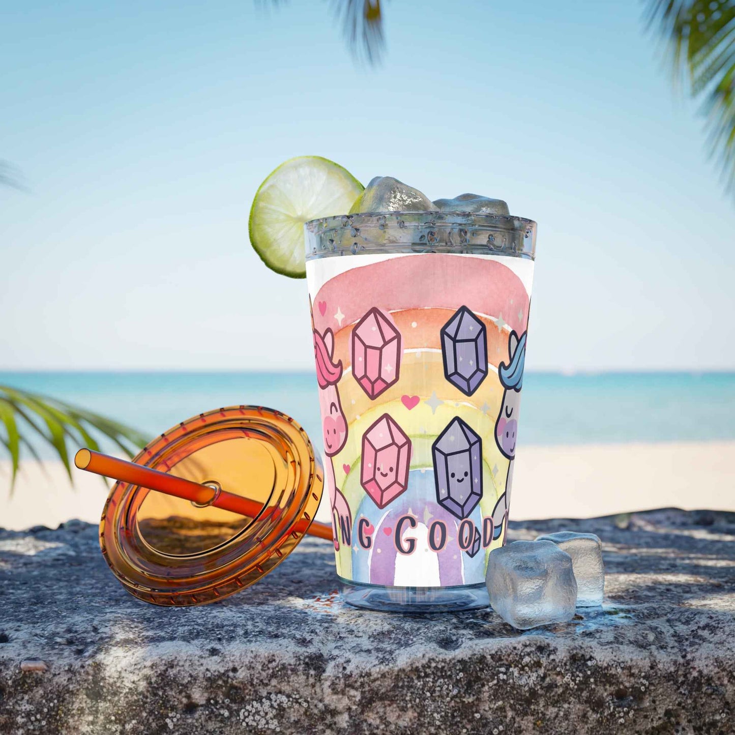 Tumbler Sunsplash Unicorn,  16oz Cup with Straw, Ideal for Kids, Rocking Good Vibes