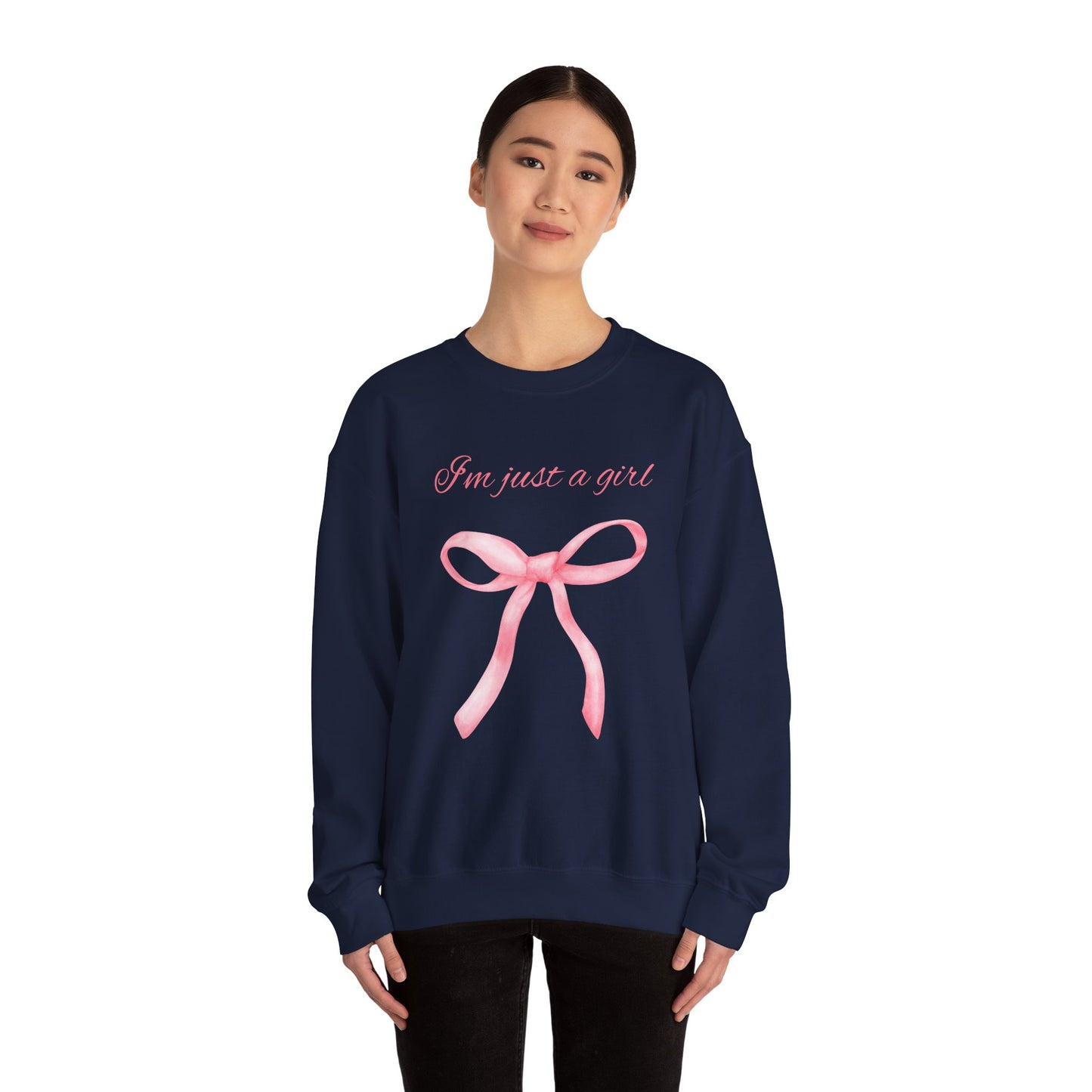 I'm Just a Girl, Pink Bow Sweatshirt, Cozy Sweatshirt, Perfect Gift for Pink Bow Lovers, Crewneck