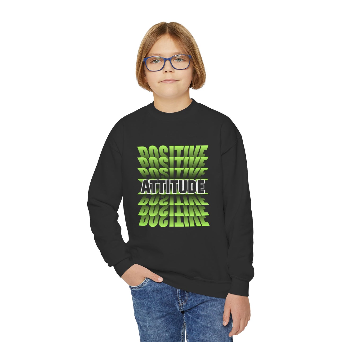 Positive Attitude Empowering Youth Crewneck Sweatshirt, Inspirational Apparel, Affirmation Gift, Motivational Sweatshirt, Positive Vibes Clothing