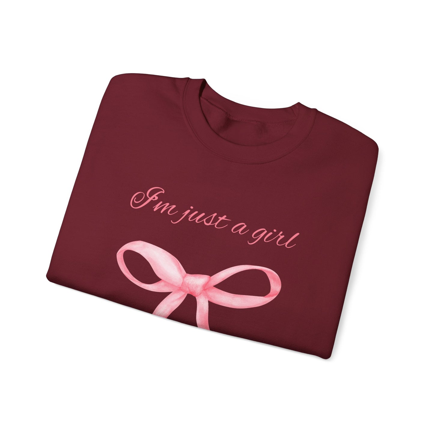 I'm Just a Girl, Pink Bow Sweatshirt, Cozy Sweatshirt, Perfect Gift for Pink Bow Lovers, Crewneck