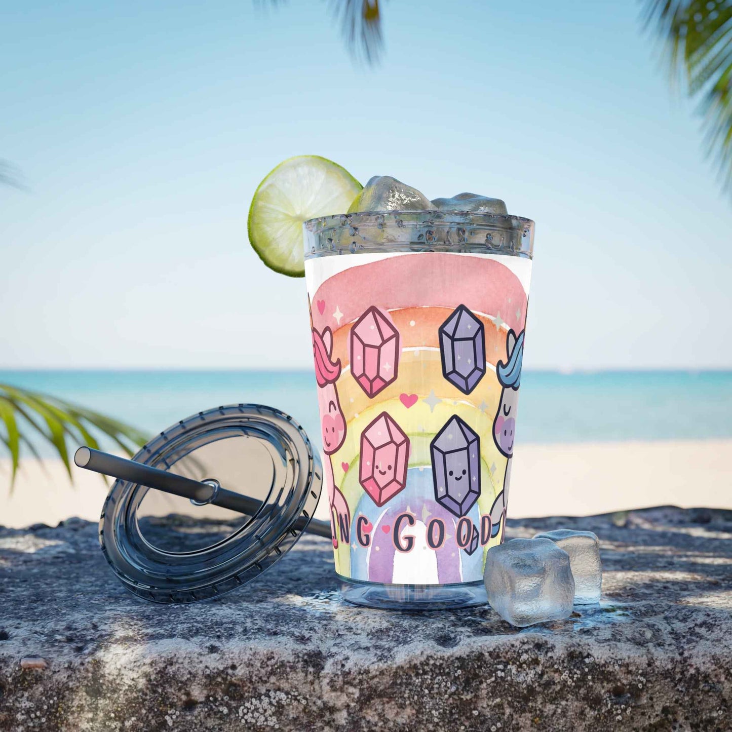 Tumbler Sunsplash Unicorn,  16oz Cup with Straw, Ideal for Kids, Rocking Good Vibes