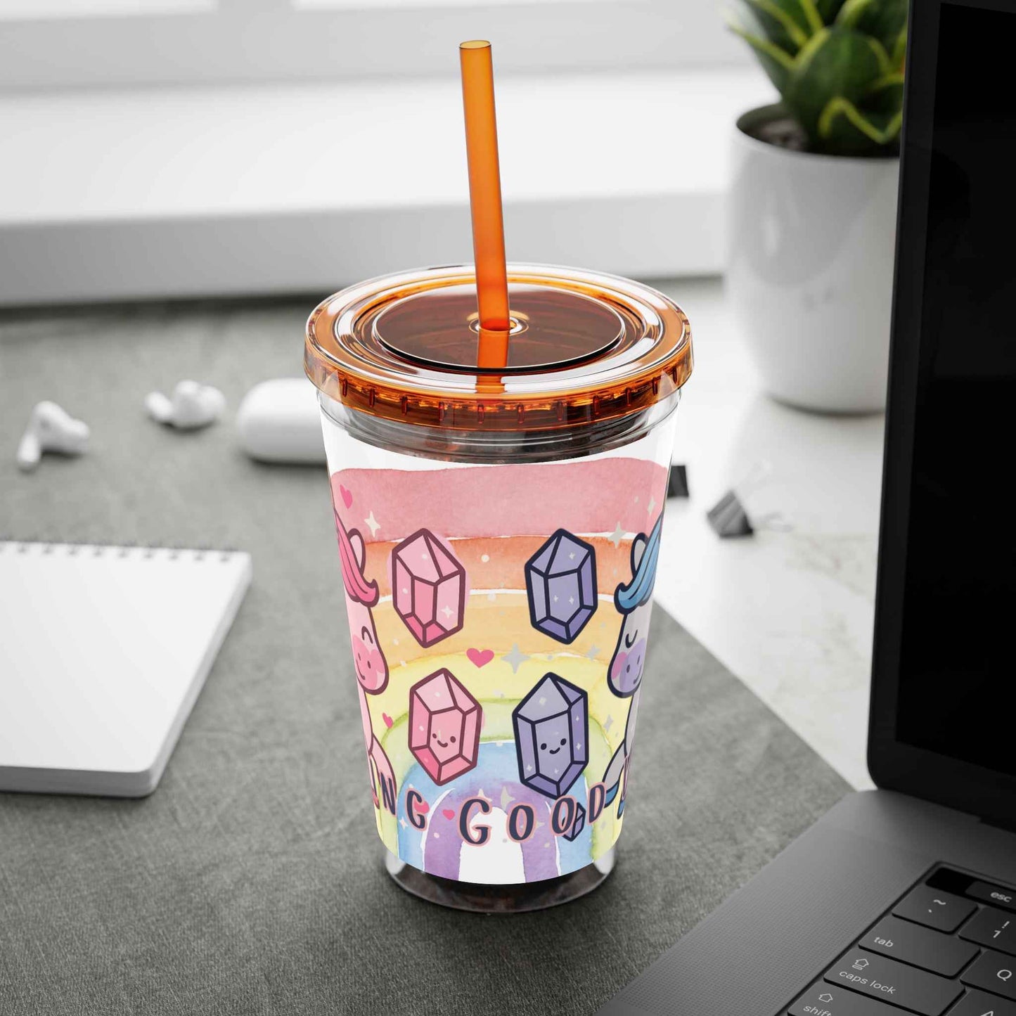 Tumbler Sunsplash Unicorn,  16oz Cup with Straw, Ideal for Kids, Rocking Good Vibes
