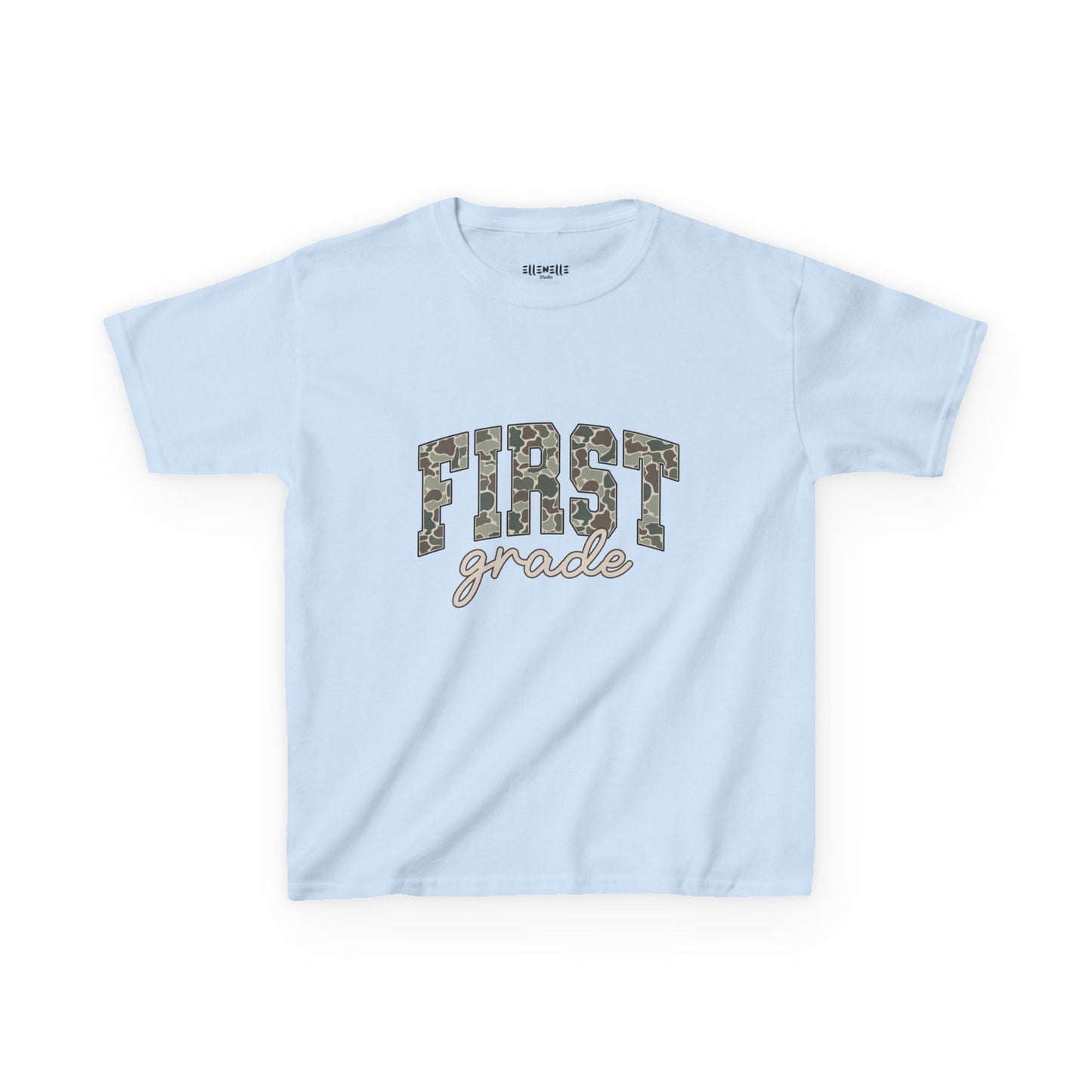 Camo First Grade T‑Shirt — Neutral Back-to-School Tee