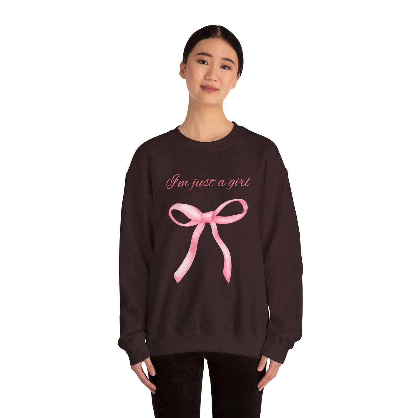 I'm Just a Girl, Pink Bow Sweatshirt, Cozy Sweatshirt, Perfect Gift for Pink Bow Lovers, Crewneck
