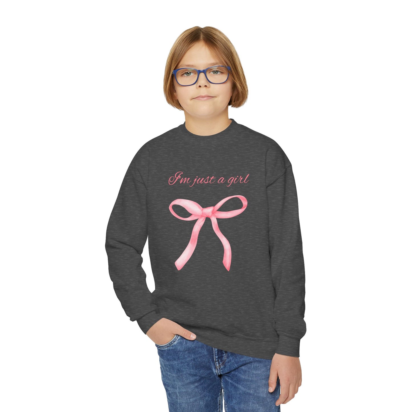 I'm Just a Girl, Pink Bow Sweatshirt, Youth Crewneck Sweatshirt, Kids Apparel